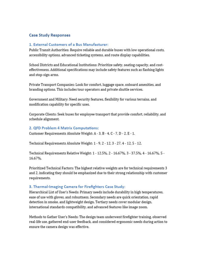Bus Manufacturer Customer Needs Analysis | PDF | Technology & Engineering