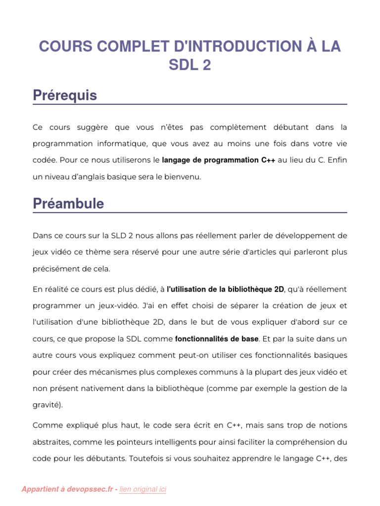 Introduction à la SDL 2 en C++ | PDF | Programmation informatique ...