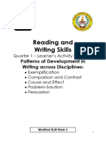 R&W Skills q1 Las 5-8 Patterns of Development in Writing Across Disicplines