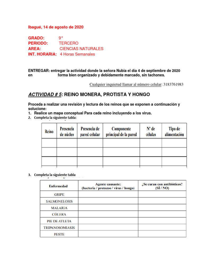 Actividades sobre Reinos Monera y Protista | PDF | Hongo | Virus