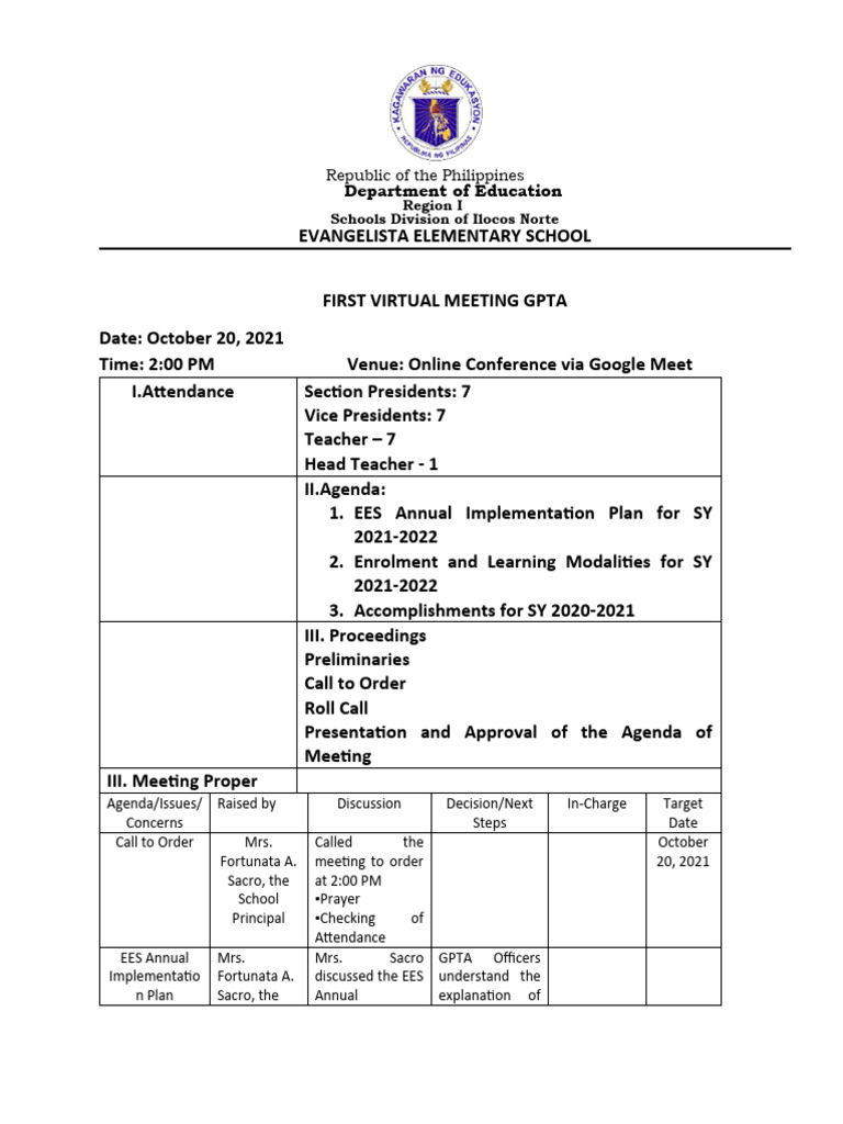GPTA Virtual Meeting Summary | PDF | Teachers | Learning