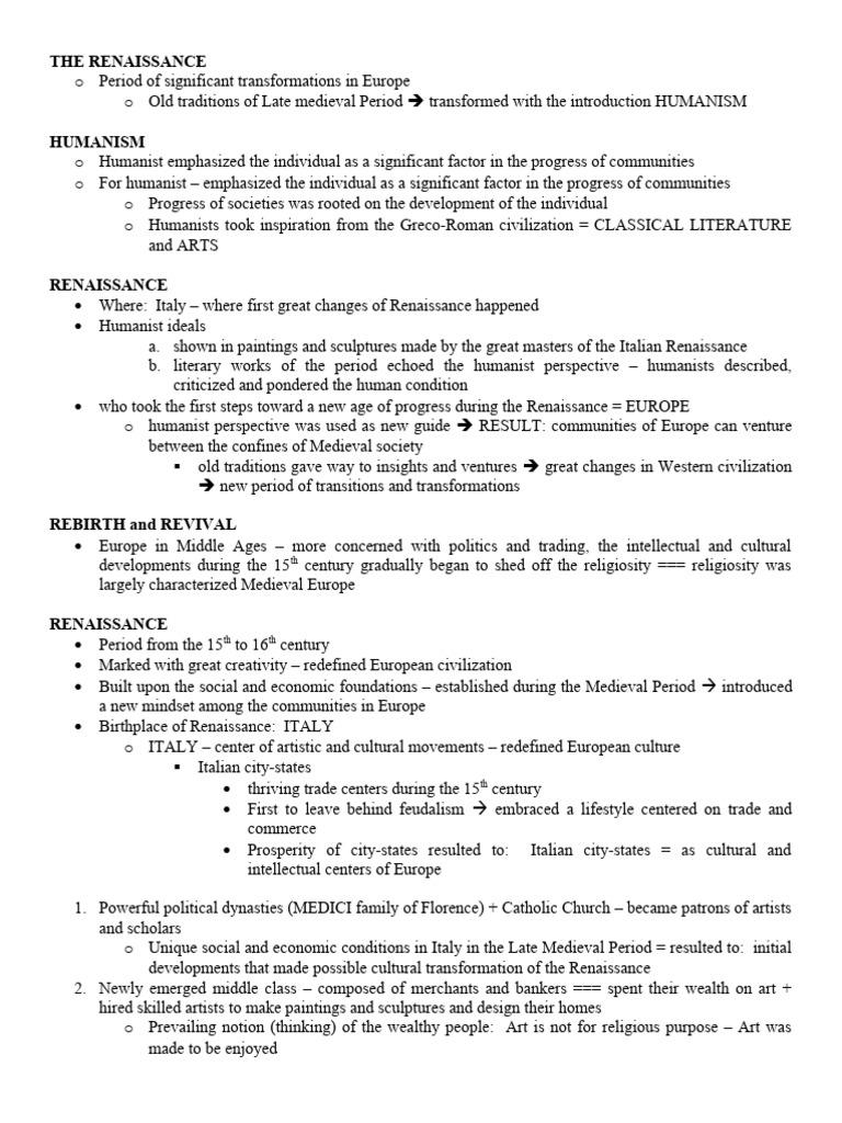 3 1 The Renaissance Pdf Renaissance Humanism