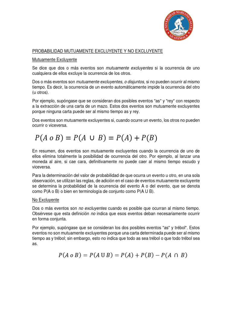 Mutuamente Excluyente y No Excluyente | PDF | Probabilidad