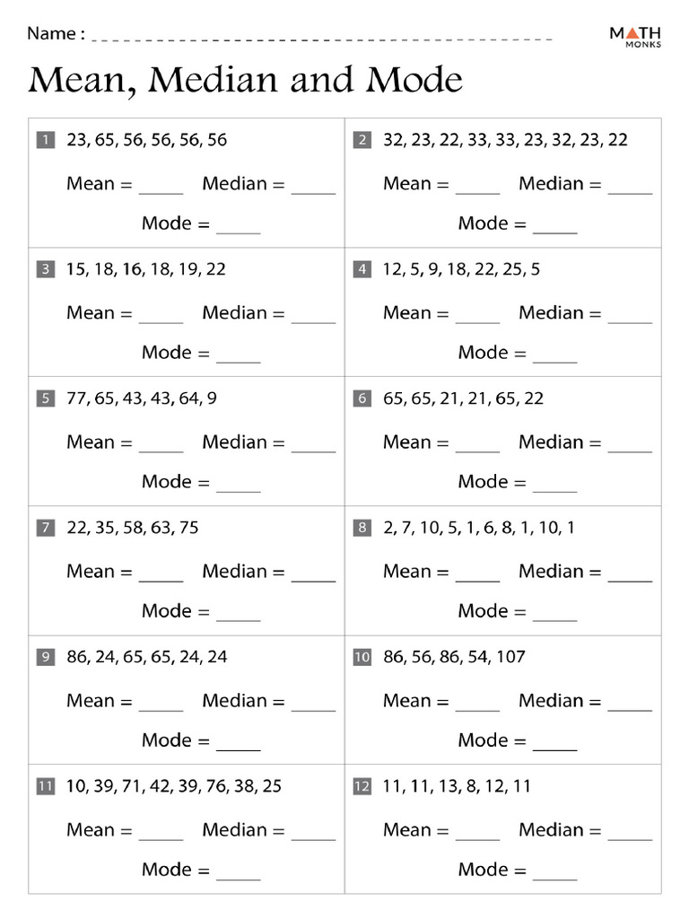 Easy Mean Median Mode Worksheets | PDF