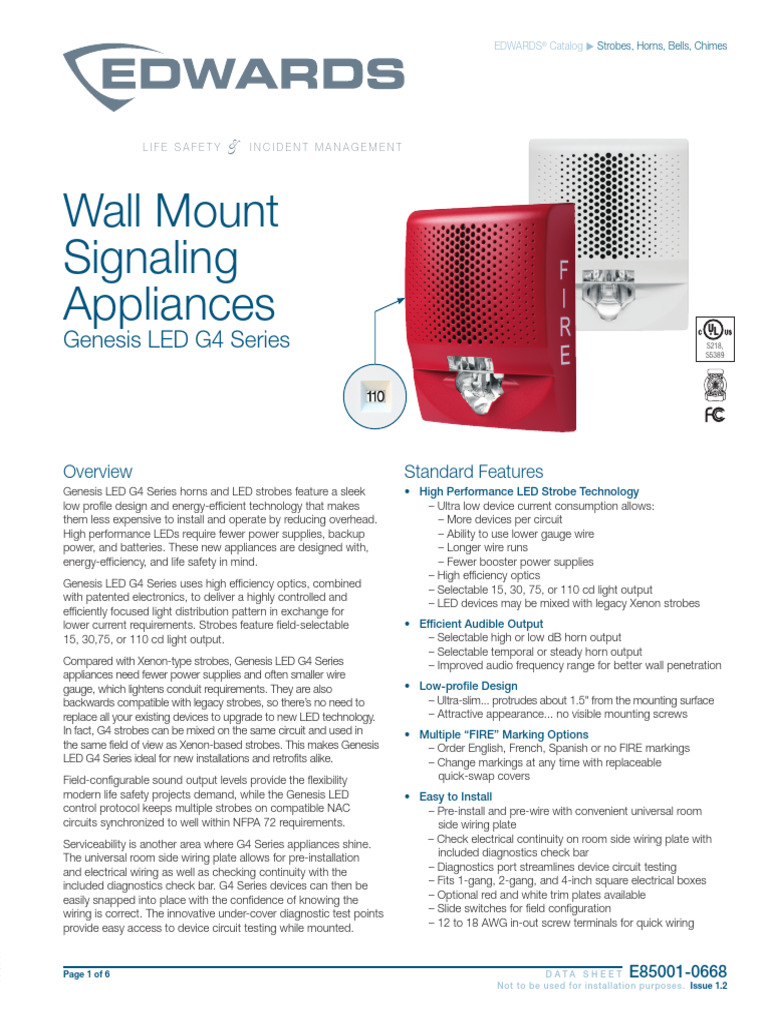 E85001-0668 - Genesis LED G4 Series Wall Mount Notification Devices ...