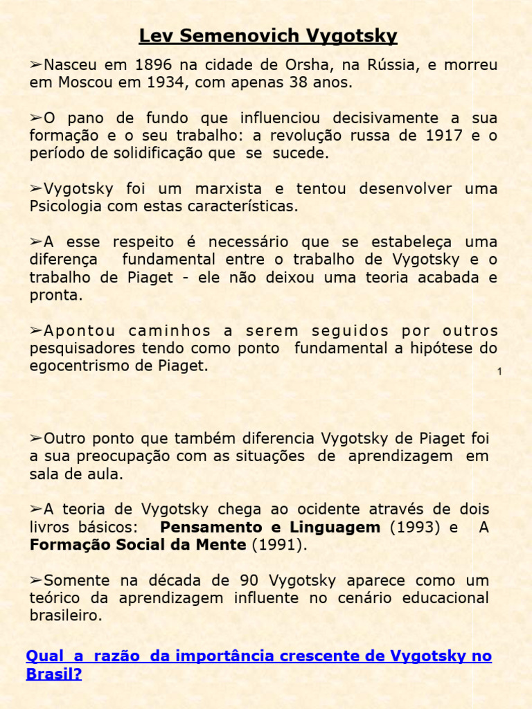 Aprendizagem-e-Desenvolvimento VYGOTSKY | PDF | Aprendizado | Pensamento