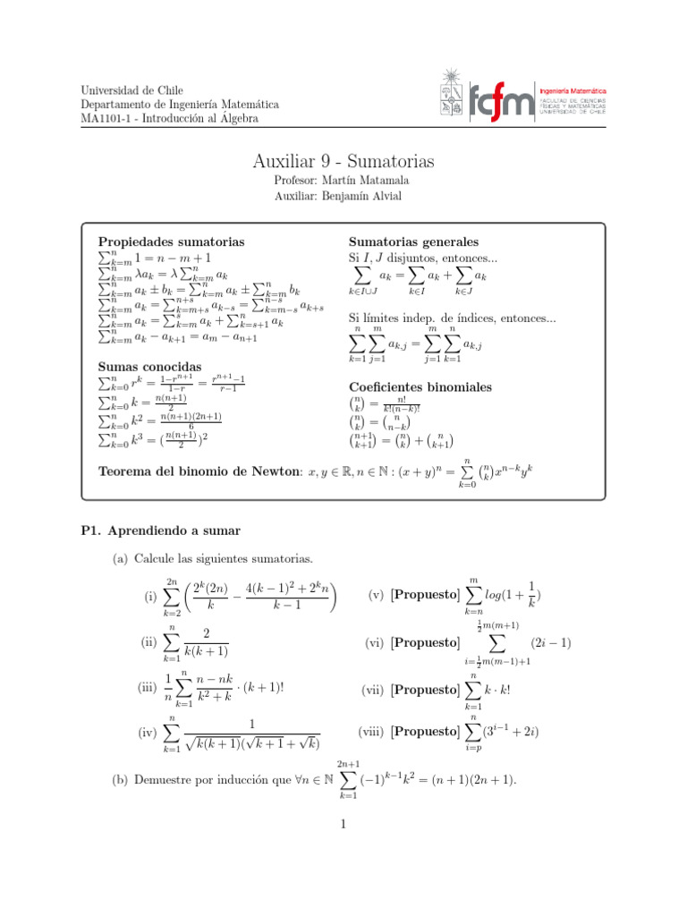 Propiedades y Ejercicios de Sumatorias | PDF | Matemáticas | Álgebra