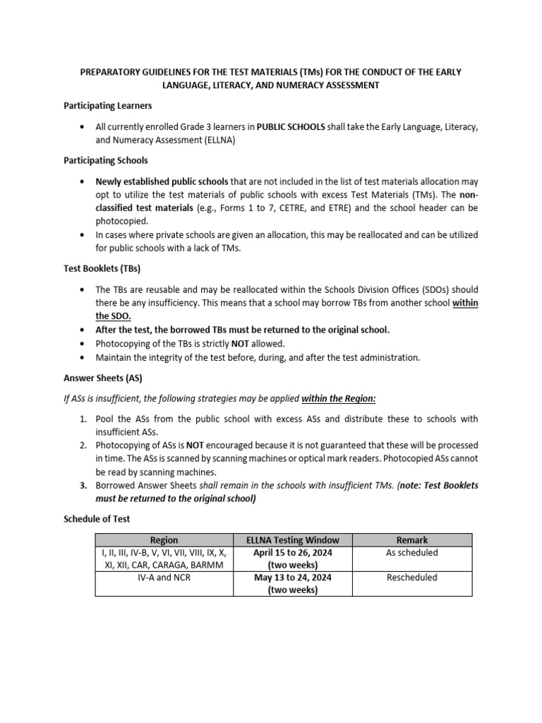 ELLNA Test Materials Guidelines | PDF | Learning | Behavior Modification