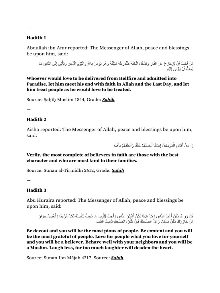 Essential Hadiths on Faith and Character | PDF | Hadith | Muhammad
