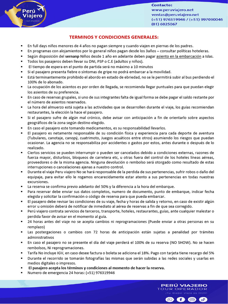 Terminos y Condiciones Generales | PDF | Pasajero