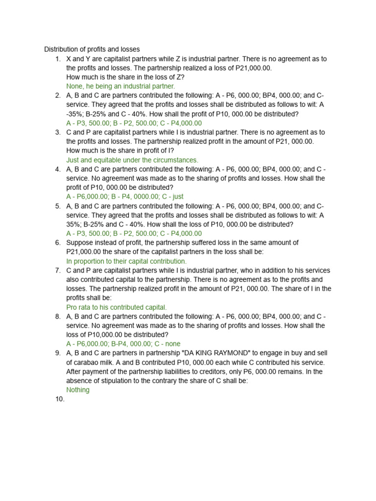 Distribution of Profits and Losses | PDF | Partnership | Business