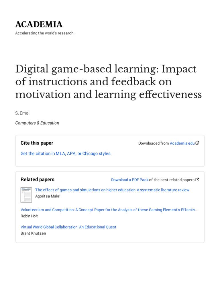 Impact of Feedback on Game-Based Learning | PDF | Learning | Motivation