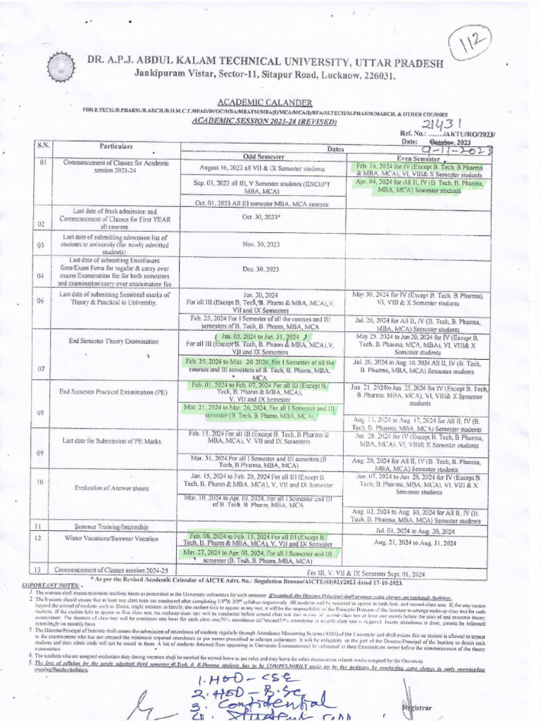 Academic Calander 2023-24 | PDF