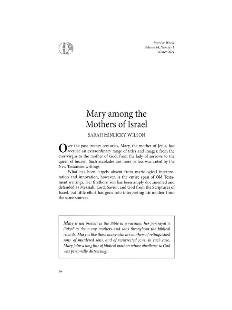 Mary Among The Mothers of Israel | PDF | Saul | Elijah