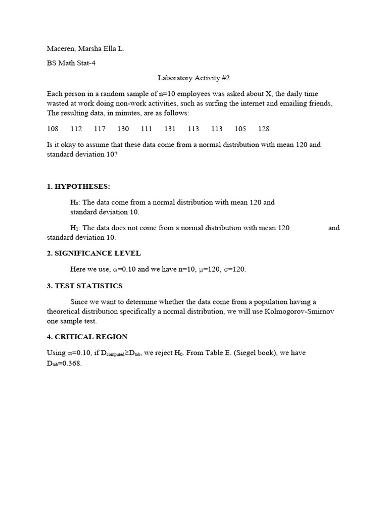 Kolmogorov-Smirnov One Sample Test | PDF | Normal Distribution ...