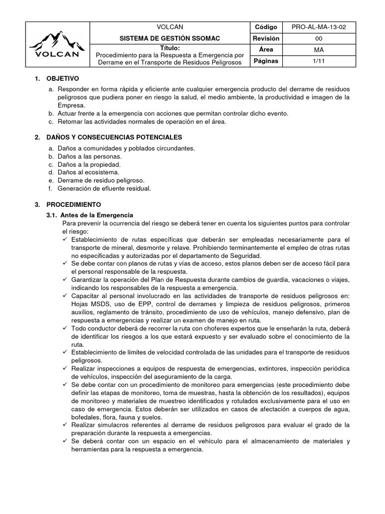 Respuesta a Emergencias por Derrame de Residuos | PDF | Residuos ...