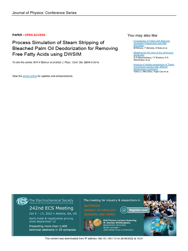 Steam Stripper Simulation for Palm Oil Deodorization | PDF | Oil ...