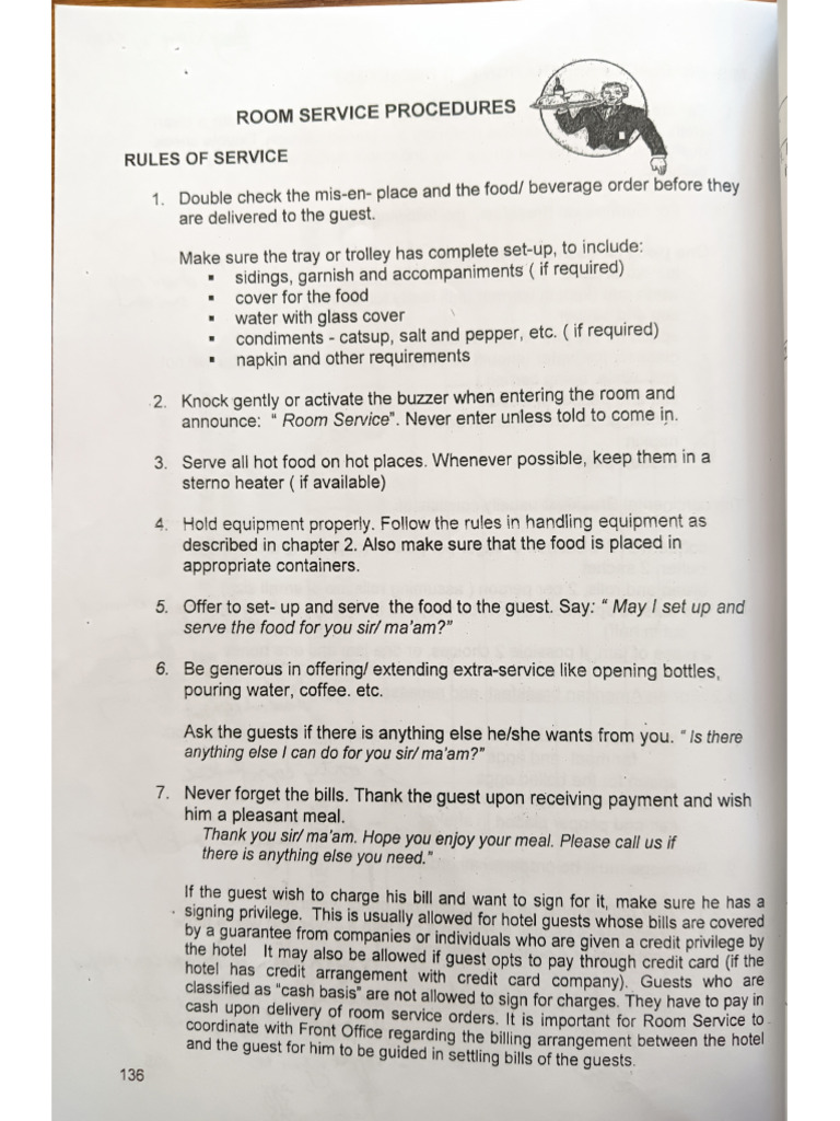 Room Service Procedures | PDF