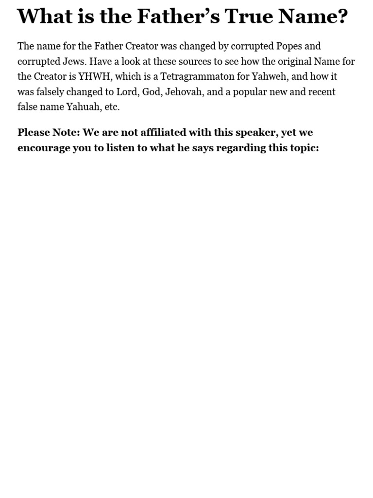 Yhwh true name pdf tetragrammaton jehovah
