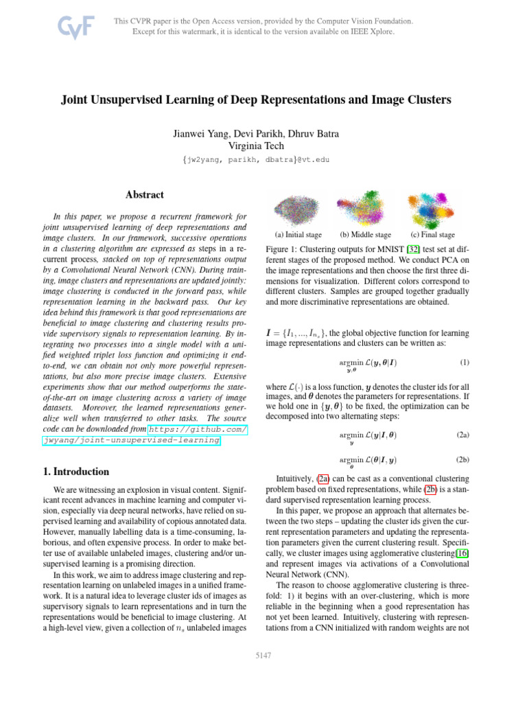 Joint Unsupervised Learning for Image Clustering | PDF | Cluster ...