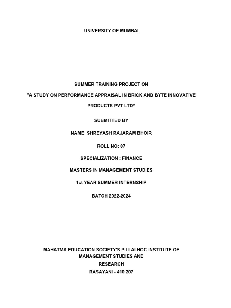 A Study On Performance Appraisal in Brick & Byte Innovative Products ...