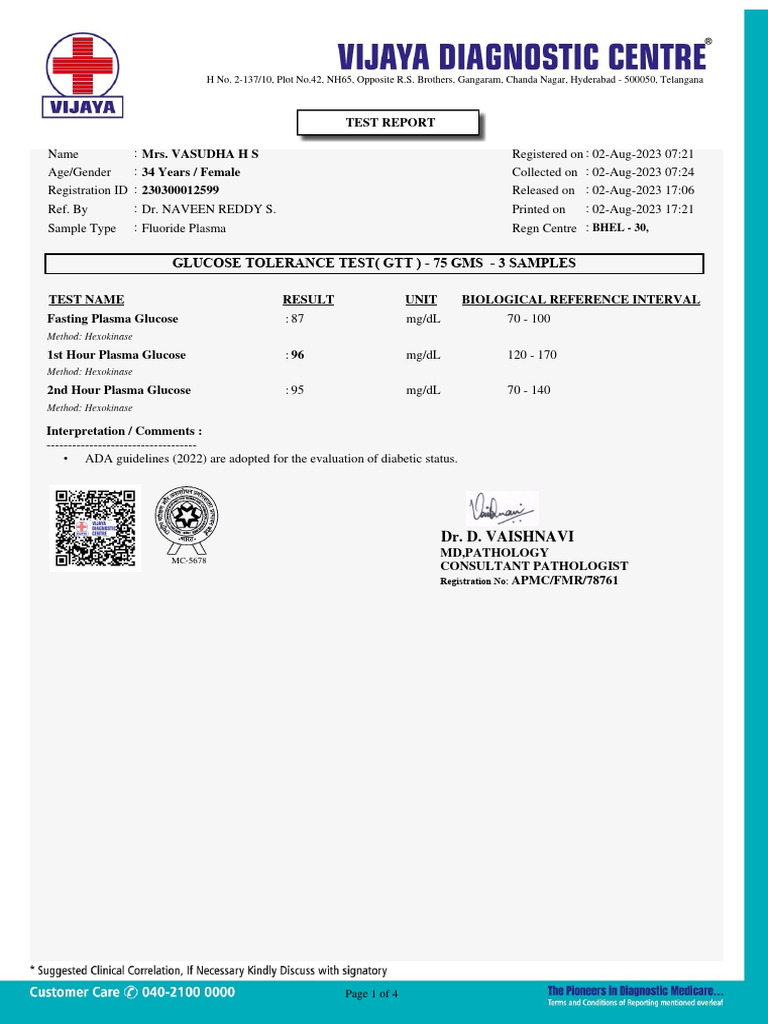 GTT and Prolactin Test Report | PDF | Medical Specialties | Body Fluids