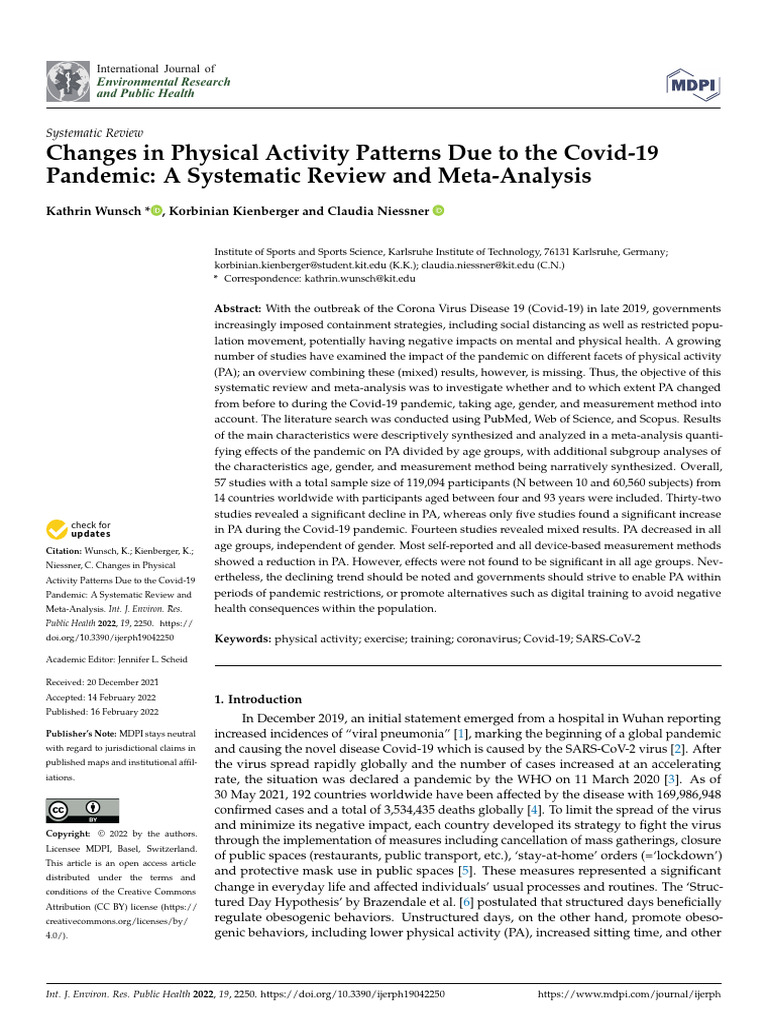 Changes in Physical Activity Patterns Due To Covid-19 | PDF | Effect ...