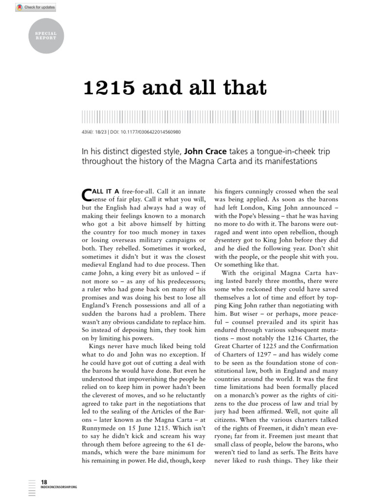 1215 and All That A Digested Magna Carta | PDF | Magna Carta | Law Of ...