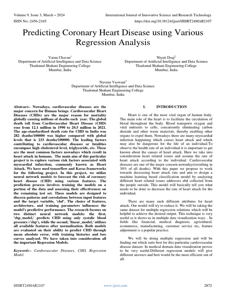 Predicting Coronary Heart Disease Using Various Regression Analysis ...
