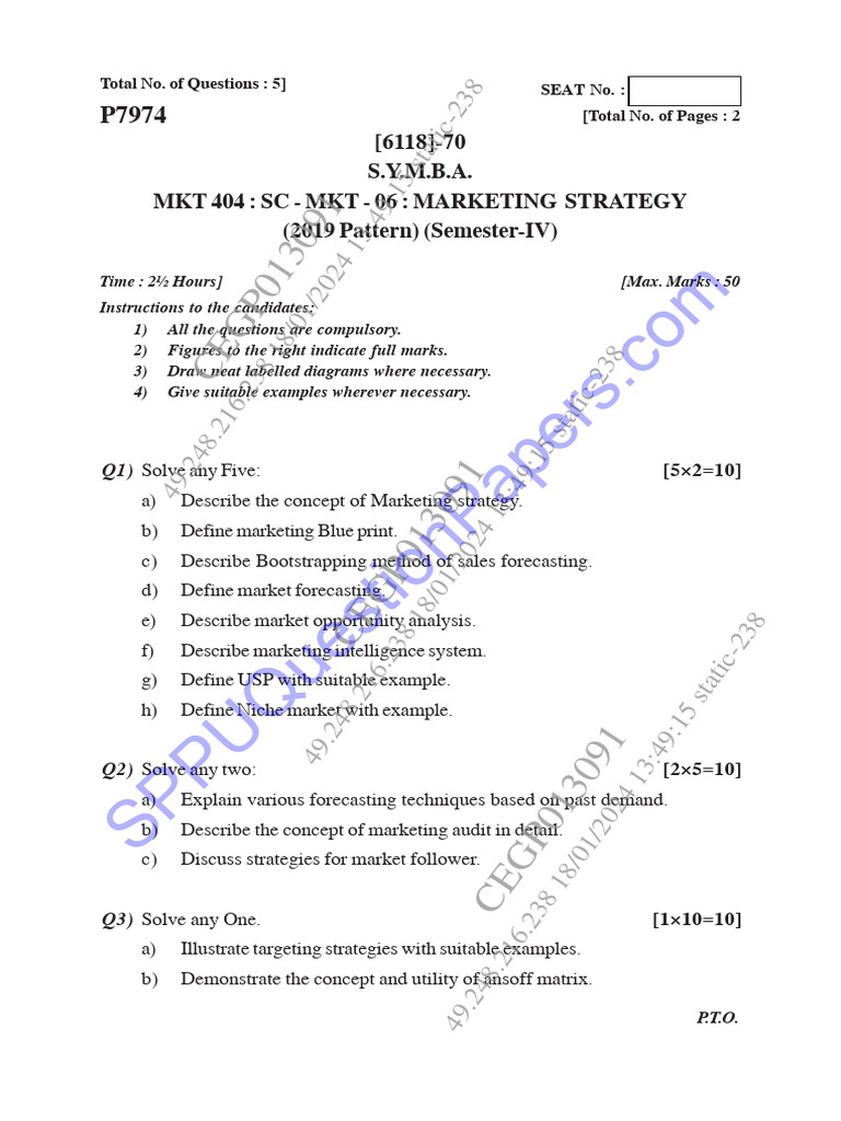SPPU MBA Marketing Strategy Paper | PDF | Business Economics | Business