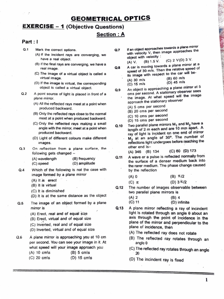 Reflection From Plane Mirror Pdf Mirror Reflection Physics