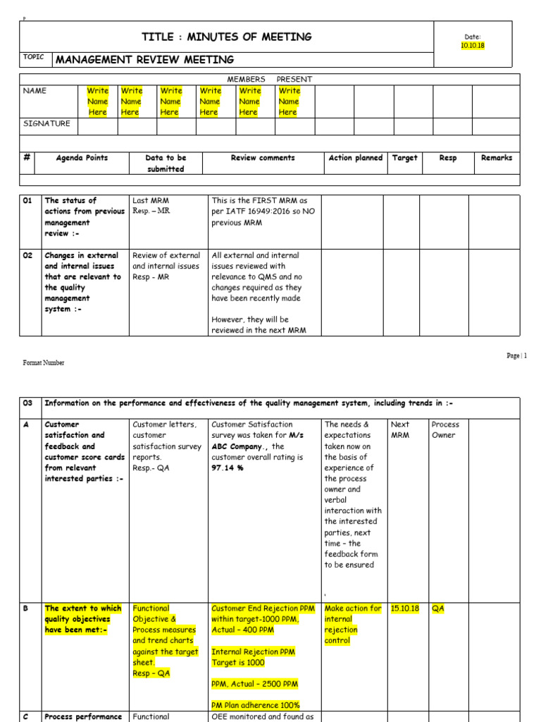 9.3.3 - MRM - Minutes of Meeting | Download Free PDF | Audit | Customer ...