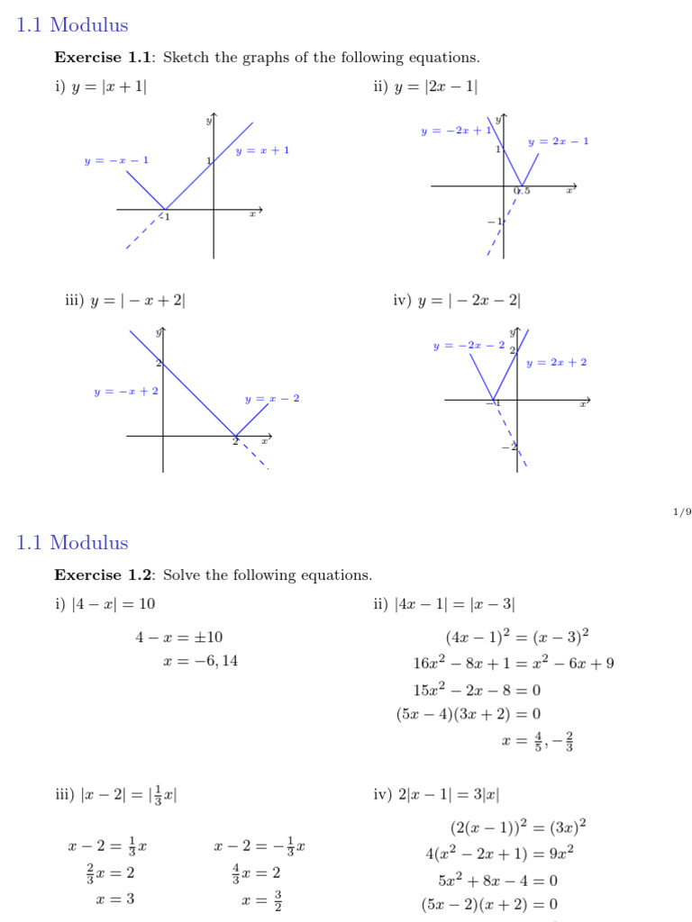 Exercise 1.1: Sketch The Graphs of The Following Equations. I) y - X ...