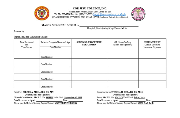 Major Surgical Scrub Documentation | PDF | Science & Mathematics