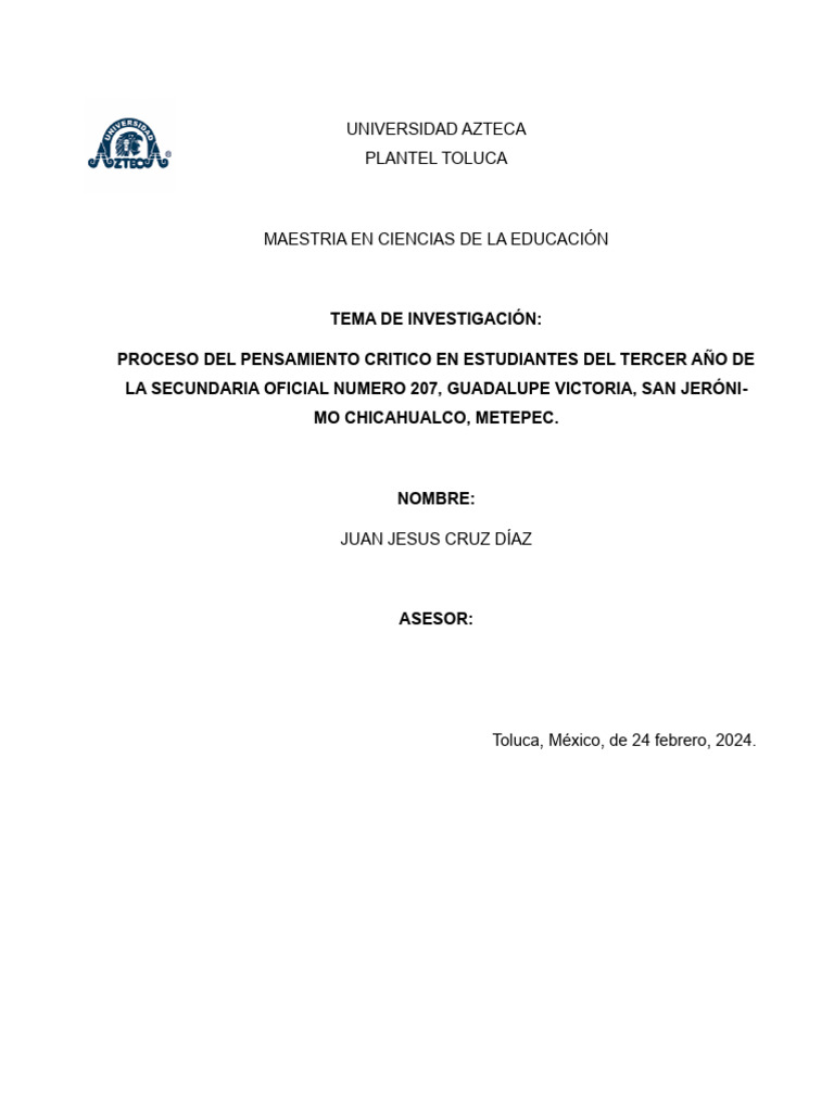 Investigacion Pensamiento Critico | PDF | Pensamiento | Plan de estudios