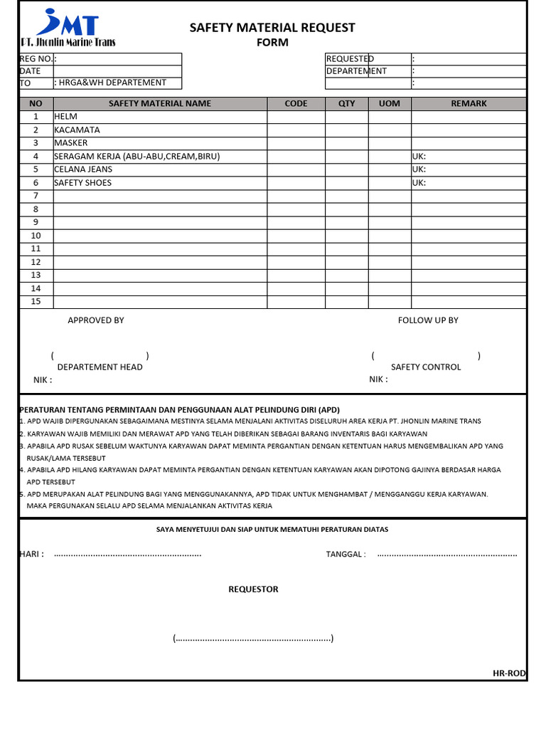 Formulir Permintaan Sepatu Safety | PDF
