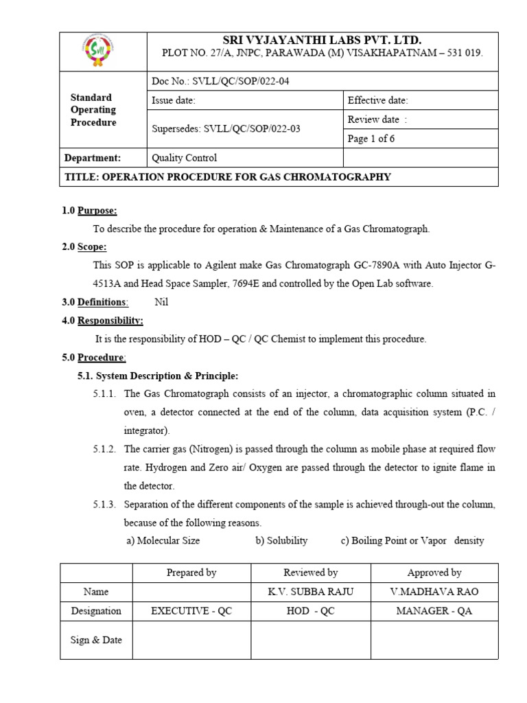 022 Operation Procedure For Gas Chromatography - 04 | Download Free PDF ...