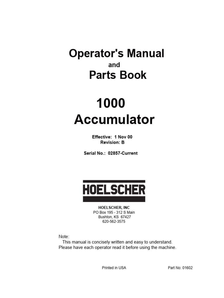 Farmhand F100-B Bale Accumulator Operators Manual & Parts List - Peaceful Creek