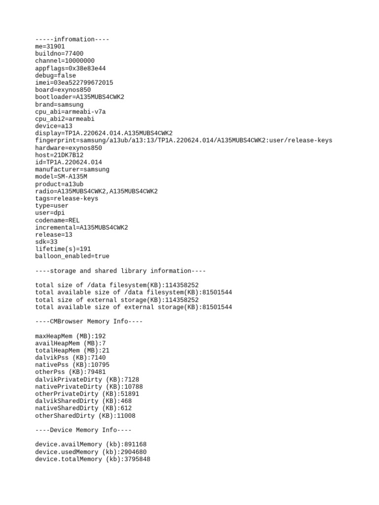 Samsung A13 Device and Memory Info | PDF | File System | System Software
