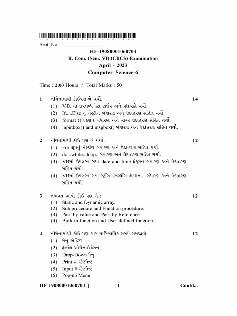 B.Com Computer Science Exam Questions | PDF | Menu (Computing ...