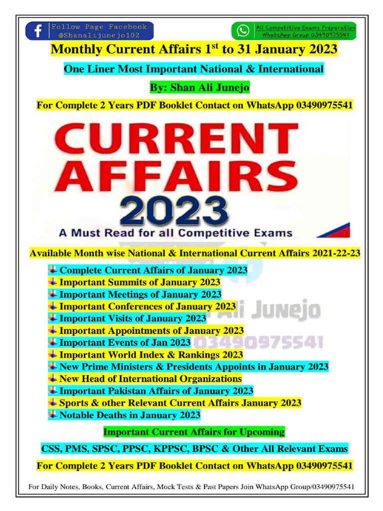6 Months Current Affairs January To June 2023 by Shan Ali Junejo | PDF