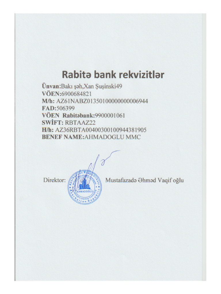 Rabitəbank Rekvizit Orjinal | PDF