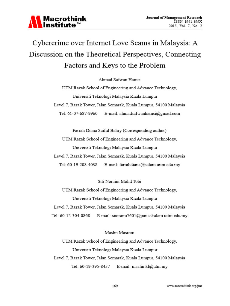 Cybercrime over internet love scams in social media pdf