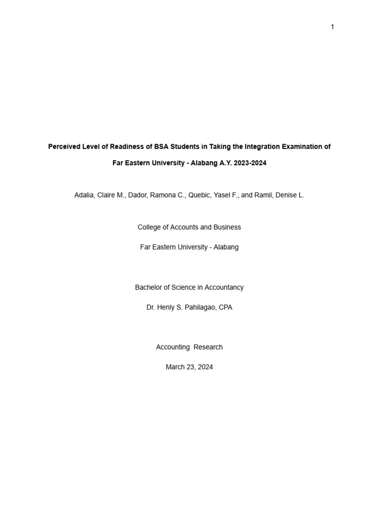 BSA Students' Readiness for Integration Exam | PDF | Certified Public ...