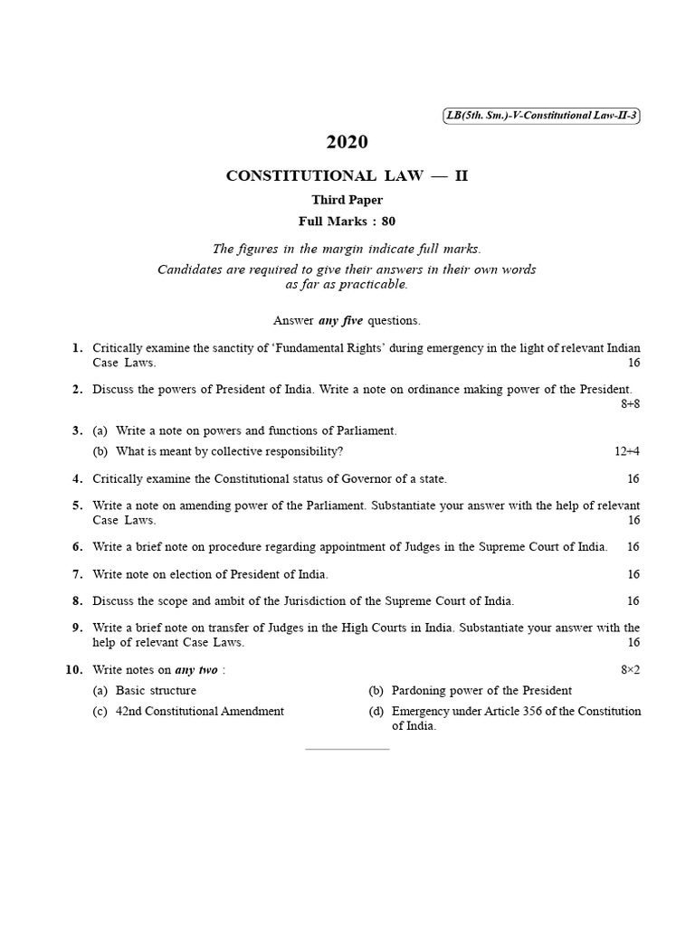 Constitutional Law II Exam Questions | PDF