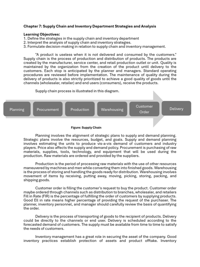Chapter 7 - Supply Chain and Inventory Department Strategies and 