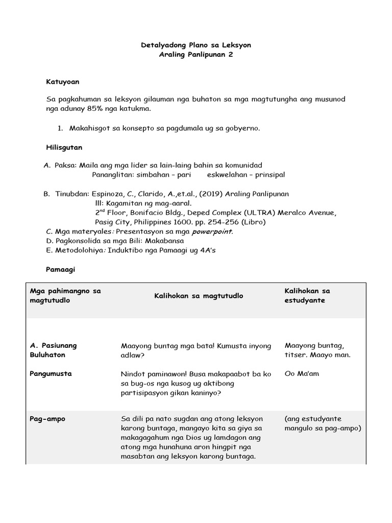 Detalyadong Plano Sa Leksyon | PDF