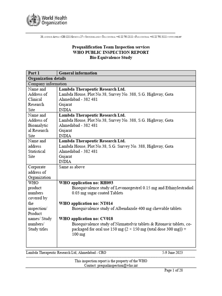 WHO Inspection Report: Lambda Research | PDF | Verification And ...