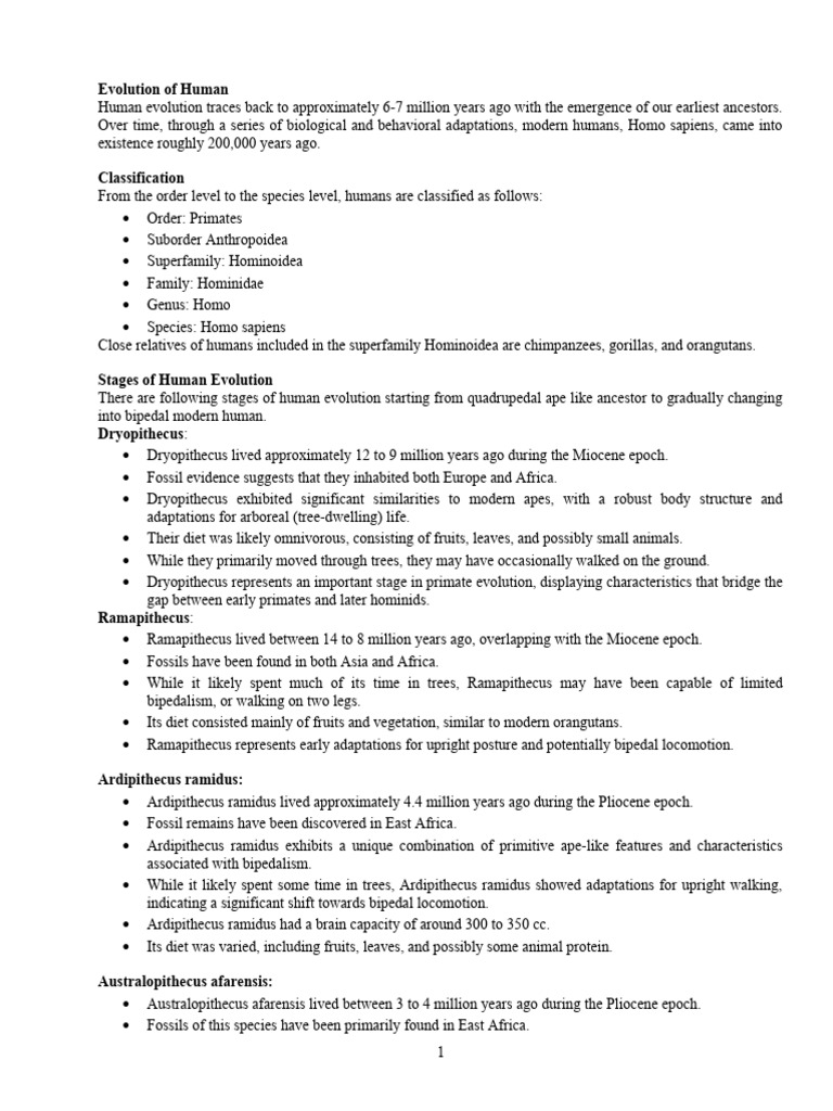 Stages of human evolution | PDF | Bipedalism | Human Evolution