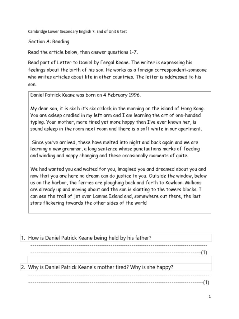Cambridge lower secondary english 7 end of unit test 6 pdf